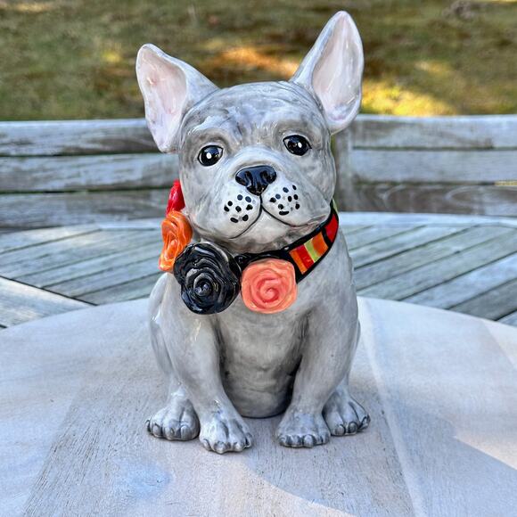 Blue Sky Clayworks French Bulldog Figurine Flower Collar Halloween New Puppy Pug - Picture 1 of 13